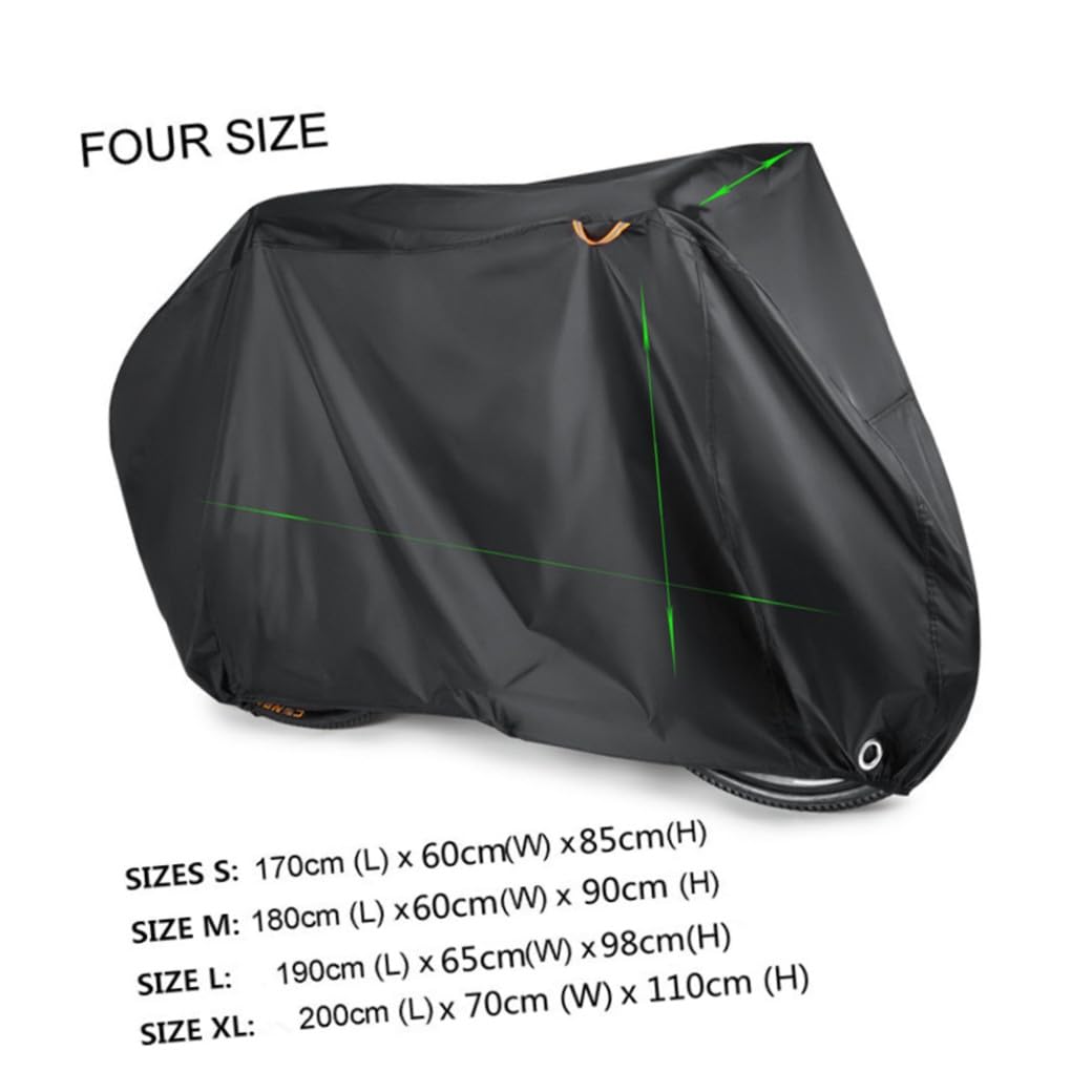 190t Nylon Fahrradabdeckung Größe L, Schwarz, 1 Stück | Bike und Scooter, Bodenschnalle Sowohl Elastischer Saum Vorne und Hinten, mit Aufbewahrungstasche