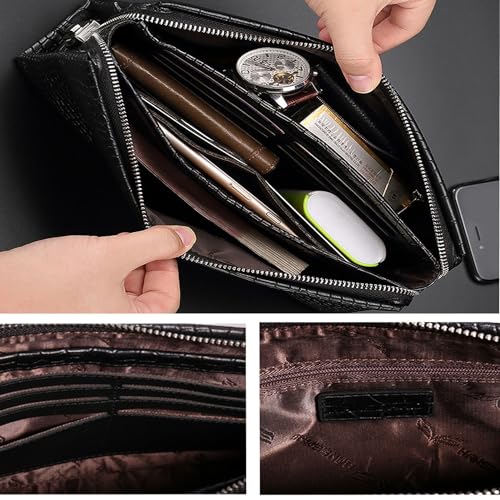 Top Layer Cowhide Men's Clutch Bag, Large Capacity, Combination Lock, Alligator Texture Embosser, Detachable Wrist Strap Leather Clutch Bag.3