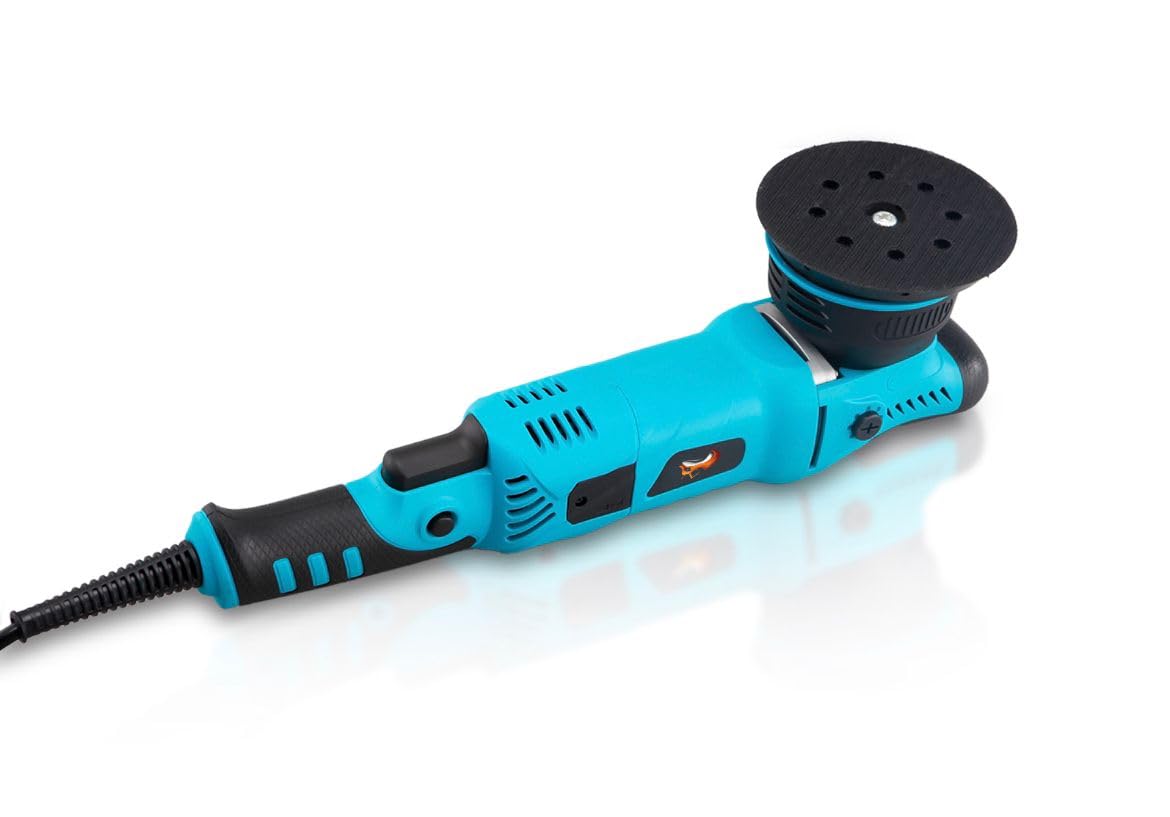 FOX Pulidora Orbital para Coche, 1000W, 6 Velocidades Variables 2200-5000 RPM, Base 150mm, Cable 4M, Color Turquesa y Negro, para Pulir y Encerar Coches y Barcos