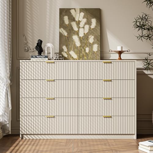 Image of MAISONARIA Beige Dresser for Bedroom, 8 Drawer Double Dresser, Modern Chest of Drawers for Bedroom, Living Room, Entryway and Closet, 55 inch L x 15.7 inch D x 37.4 inch H