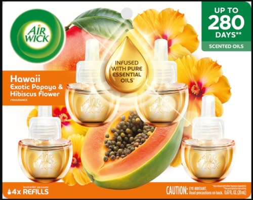 Image of Air Wick Vibrant Plug-In Scented Oil Refills, 3 Count, Hawaii Exotic Papaya & Hibiscus Flower, Air Freshener, Essential Oils, Eco Friendly