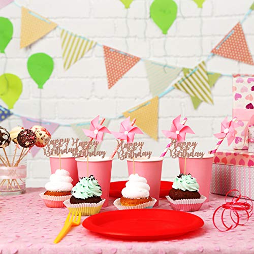 Donoter 24 Pcs Rose Gold Happy Birthday Cupcake Toppers Cake Picks For Birthday Party Decoration Supplies #TOP3