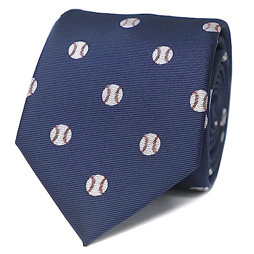 MENDEPOT Sports Baseball Necktie With Box White Baseball Ball Navy Tie, White