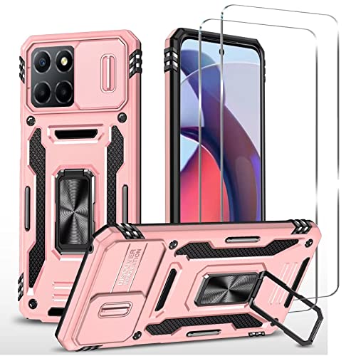 ESONG Funda Protectora para Honor X6/X6S,con[2 Protector de Pantalla][Cubierta de Cámara Deslizante][Protección contra Caídas de Grado Militar][Soporte magnético para automóvil]-Oro Rosa