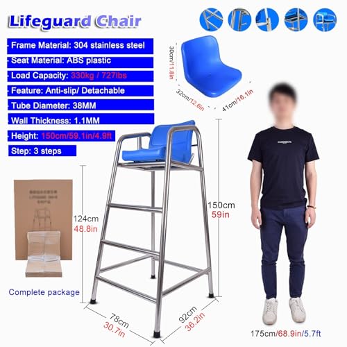 Silla de Socorrista para Piscina 150 cm de Acero Inoxidable con 3 Escalones miniatura 2
