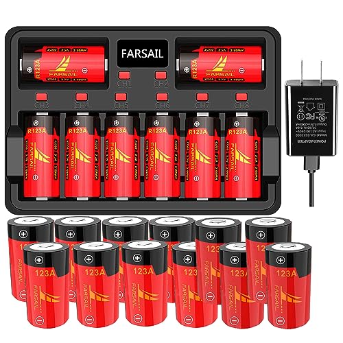 123A Rechargeable Batteries, FARSAIL 20-Pack 123A NiMH Batteries Rechargeable and Charger for Arlo VMC3030 VMK3200 VMS3130 3230C 3430 3530 Cameras, Alarm System, Flashlight