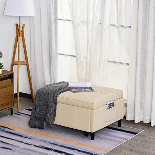 Homcom 2-In-1 Design Convertible Single Sofa Bed With Side Pocket And Metal Frame Couch For Living Room, Beige #TOP1