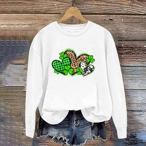 SHOPESSA Camisola de Dia de São Patrício para mulher, camisola de trevo, verde, dia de São Patrício,