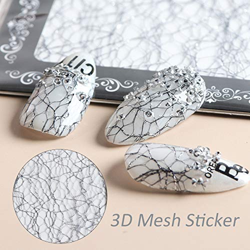 3D Mesh Nail Sticker Gold Silver Net Line Tape On Nails Holo Adhesive Silk Foil Nail Art Decorations Decal Polish Tip Glitter Nail Art Decor Adhesive Decals Strips Diy Nail Tip (Style B) #TOP2