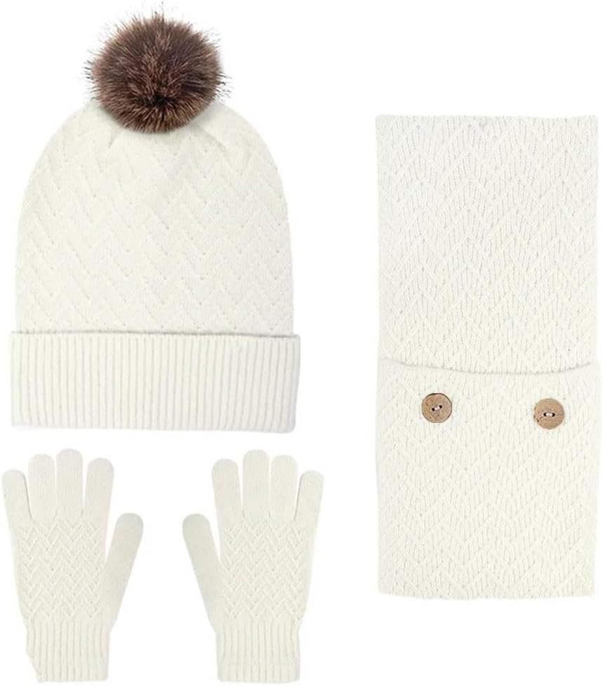 Outdoor Travel Warm And Cold Resistant Wool Ball Knitted Hat Scarf Gloves Three Piece Set Scarves