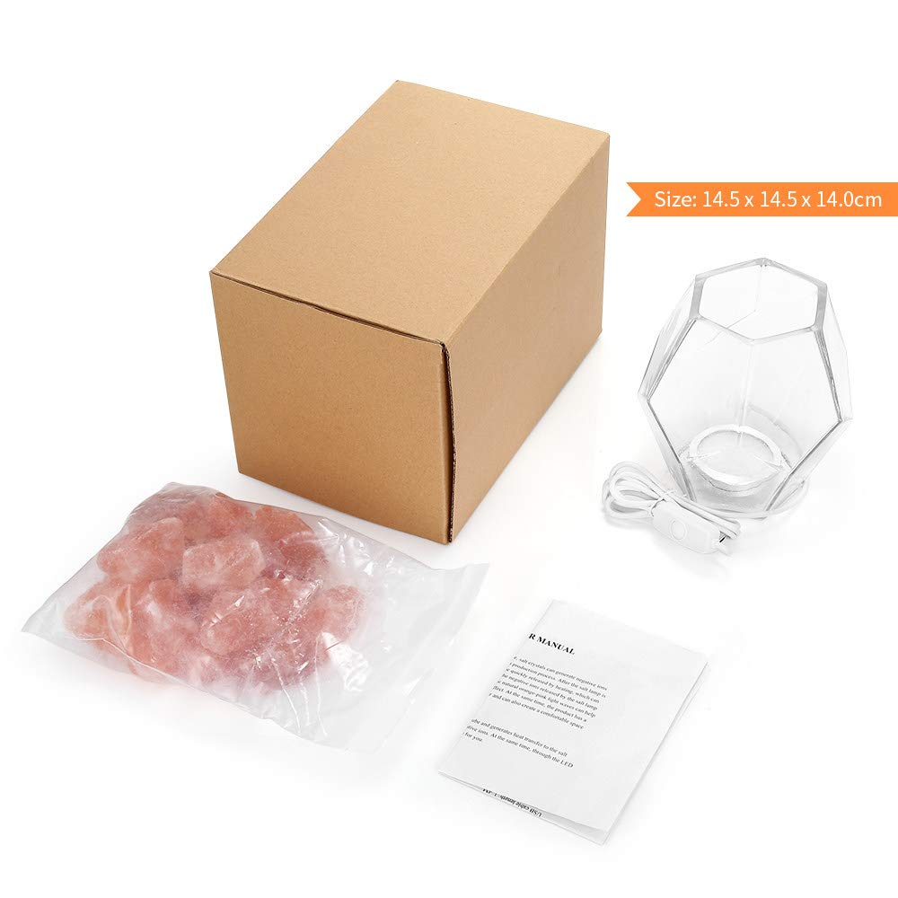 Lámpara de Sal del Himalaya, Dormitorio Lámpara de cabecera Lámpara de Mesa cálida/Conector USB Luz de Noche con Cristales de Sal Marina/con regulador de Intensidad y purificador de Aire