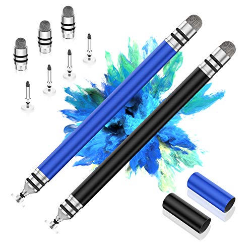 Modern Stylus Pens for Touch Screens Fine Point, 100% Stainless-Steel Fine Tip Stylus Pen, Stylist Pen for iPad, iPhone, Tablet, Laptop, Android, Samsung, Kindle with 7 Replacement Tips (Black Blue)