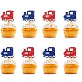 Train Cupcake Toppers, Blue & Red Glitter Steam Train Birthday Cupcake Picks, Transportation Cake De