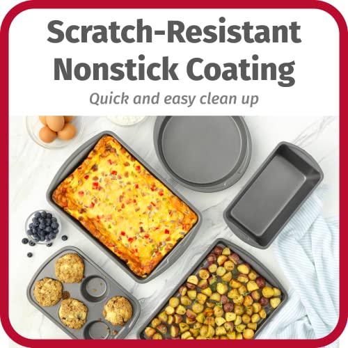 GoodCook Everyday Nonstick Steel 5-Piece Bakeware Set, Gray, Includes Cookie Sheet, Cake Pan, Loaf Pan, Muffin Pan, and Roast Pan, Durable and Scratch-Resistant Baking Set - Image 6