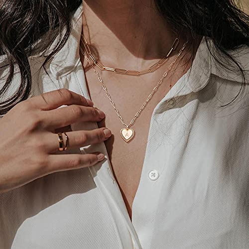Mevecco Gold Layered Heart Initial Necklace 18K Gold Filled A Alphabet Heart Pendant Necklace Dainty Initia Letter Necklace For Women Minimalist Personalized Jewelry Gift For Her #TOP2