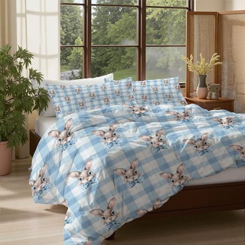 Parure de lit 140x200cm certifiée Oeko-Tex crème housse de couette lapin - 8