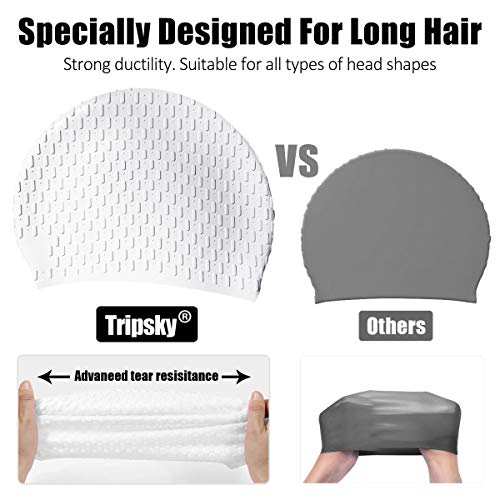 Tripsky Silicone Swim Cap,Comfortable Bathing Cap Ideal For Curly Short Medium Long Hair, Swimming Cap For Women And Men, Shower Caps Keep Hairstyle Unchanged (White) #TOP4