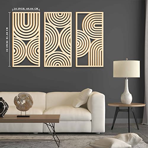 BINCUE 3 Panels Arches Shapes Wall Art Boho Decor Abstract 3D Hollow Wood Wall Art for Kitchen Bathroom Living Room Decorative - Image 4