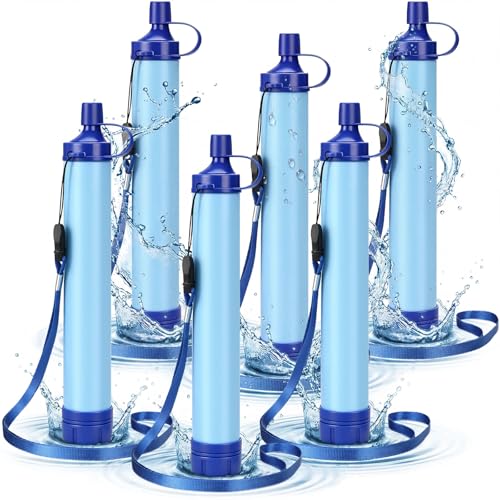 Hoteam 6 Pack Personal Water Filter Straws for Hiking & Camping Portable Emergency Water Purifier for Outdoor Backpacking Travel Disaster Preparedness Removes 99.99% of Dust