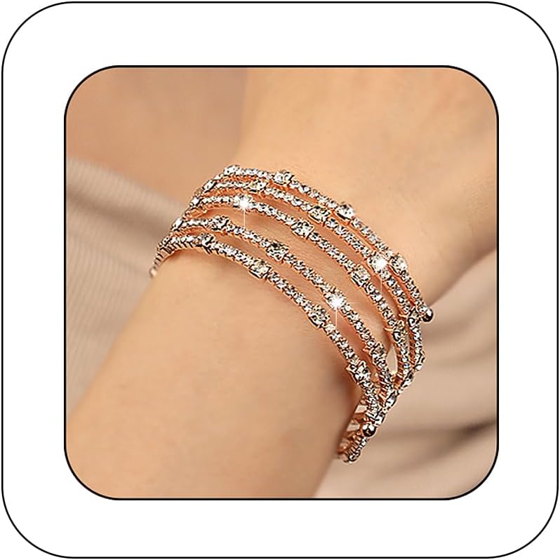 Shining Layered Crystal Bracelet Cuff for Women Vintage Rhinestone Half Open Cuff Bangle Wrist Bracelet Bride Wedding Bracelet Jewelry