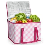 Beautyshow Cool Bag, 40L Large Insulated Bag, Reusable Grocery Shopping Bags with Classic Gingham Design, Foldable Thermal Food Delivery Bags Soft Cooler for Picnic, BBQ, Camping, Beach, Travel, Auto