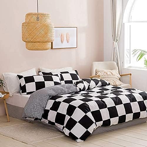 Homewish Buffalo Check Black And White Plaid Duvet Cover Set King Men Women Reversible Geometric Gingham Decor Comforter Cover Farmhouse Nordic Style Grid Pattern Bedding Kids Luxury Soft Breathable - Image 4