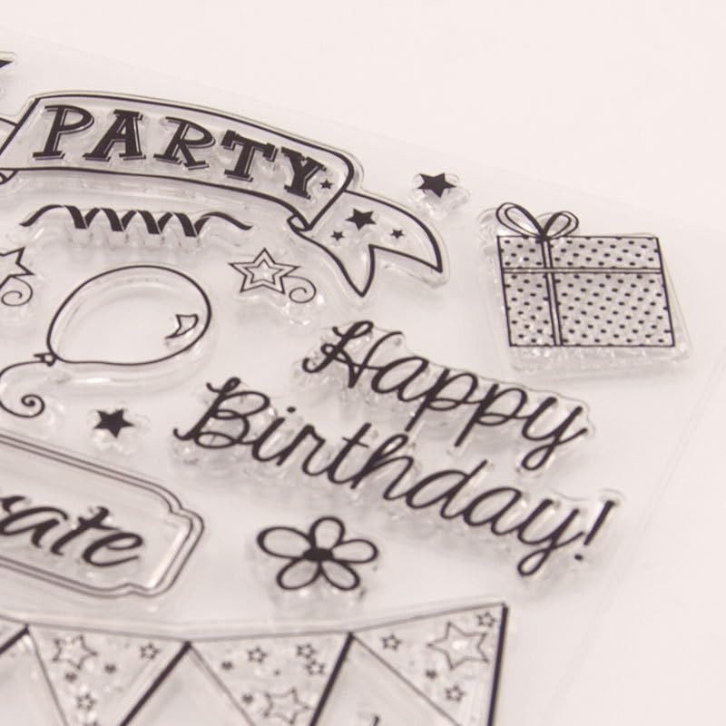 arriettycraft Timbri trasparenti con scritta Happy Birthday per realizzare biglietti, striscioni per torte con palloncini, timbri in gomma per scrapbooking, album fotografici e altri lavori con la