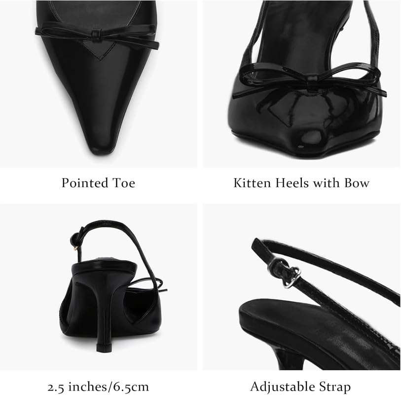 Image of MAVMAX Slingback Heels for Women Kitten Heels with Bow Pointed Close Toe Pumps Dress Party Heeled Sexy Wedding Shoes