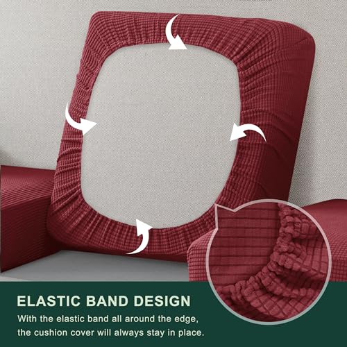 Image of CHUN YI Stretch Couch Cushion Cover Replacement, Fitted Loveseat Sofa Chair Seat Slipcover Furniture Protector, Checks Spandex Jacquard Fabric(3,Wine), 3