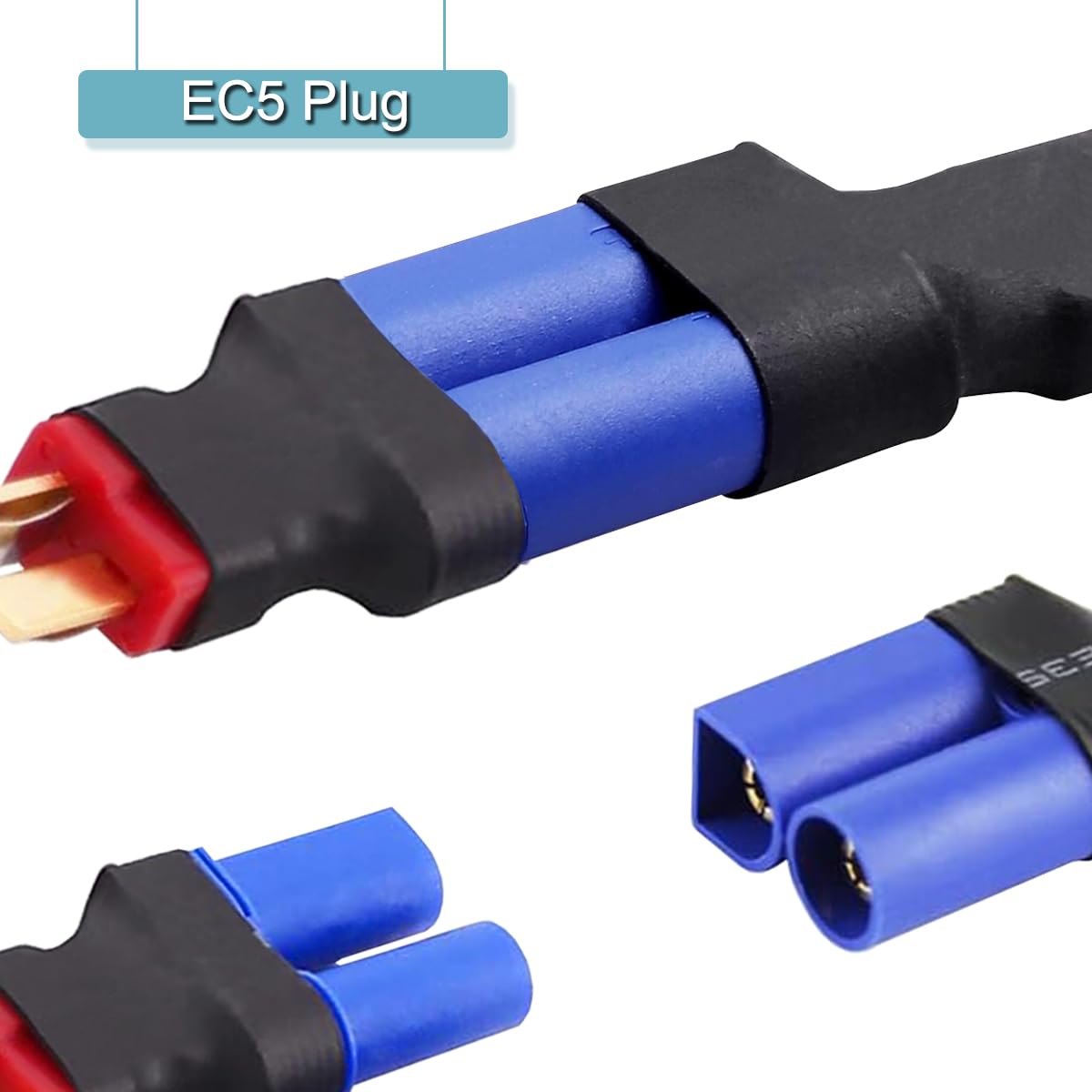 2 pary wtyczek T na wtyczkę EC5/gniazdo, adapter EC5 na wtyk T, 12 G, kabel 5 cm, do ładowarki akumulatorów RC-Lipo, samochód RC