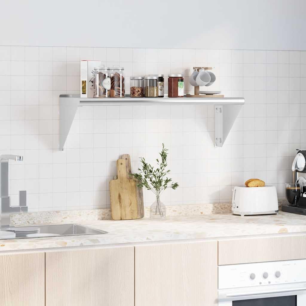Scaffale da parete da 100 x 30 x 31 cm, in acciaio inox spazzolato, con portata di 50 kg, per ristorazione, cucina, soggiorno e bar, argento