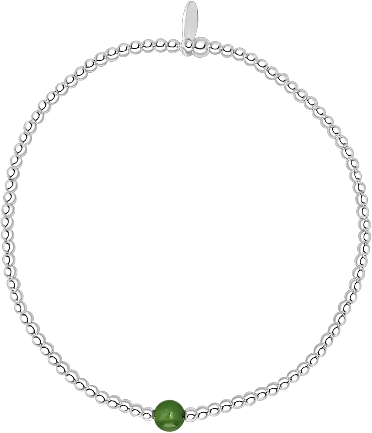 Silverly Sterling Silver Jade Bead Stretch Bracelet - Stacking Ball Beaded Elastic Bracelets for Women - Round Green Gemstone Design - Minimalist Boho March Birthstone Gift - 925 Silver Jewelry