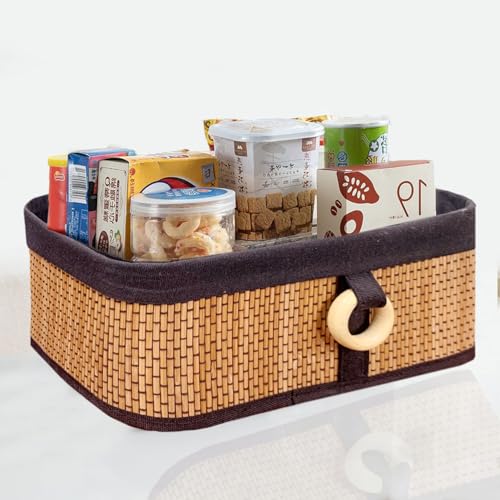Image of LUXE HOME INTERNATIONAL Storage Basket Brick Bamboo Box Eco-Friendly, Foldable & Lightweight Organizer (Beige, 30x20x12 cm, Pack of 2)