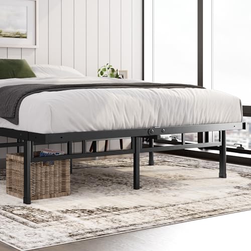 ZINUS Justin Double Bed frame - Bed 135x190 cm - 36cm Height - Metal bed frame with Underbed storage and steel slat support - Black - 12
