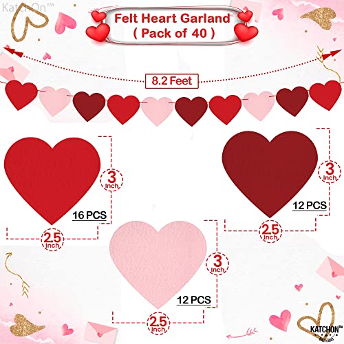 Felt, Heart Valentines Garland For Valentines Day Decor - Pack Of 40, No Diy | Red, Rose, Light Pink Heart Garland, Heart Garland Decorations | Heart Banner Garland, Romantic Valentines Day Decoration #TOP3