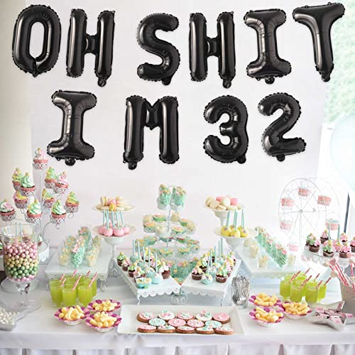 Image of Oh I'm 32! Latex Balloons 16 Inch Black Hallo Twenty Five Cheers to 32 Years Old Theme Decor for Man Woman Happy 32nd Birthday Party Photo Studio Prop Flag Decorations Favors Supplies