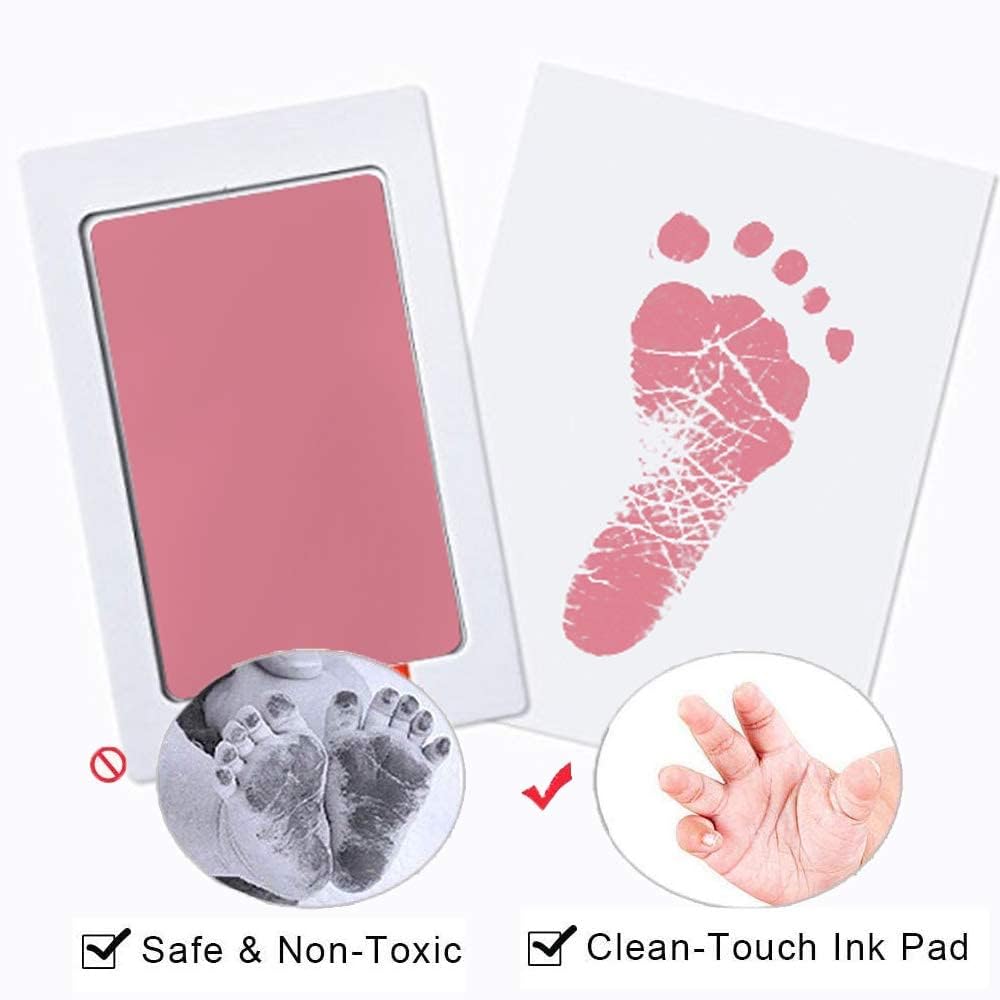 Paquete de 2 almohadillas de tinta grandes sin tinta para manos y pies, almohadilla de tinta táctil limpia para kit de huellas de mascotas (1 almohadilla de tinta negra y 1 rosa, 4 tarjetas de