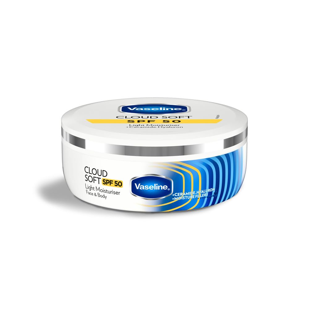 VASELINE Cloud Soft SPF 50 PA ++++ Light Moisturiser, 100 ml, for Soft and Bouncy Skin, with Ceramides & Hyaluron Moisture Fillers, Non-Sticky and Lightweight, Broad Spectrum Protection-image-46