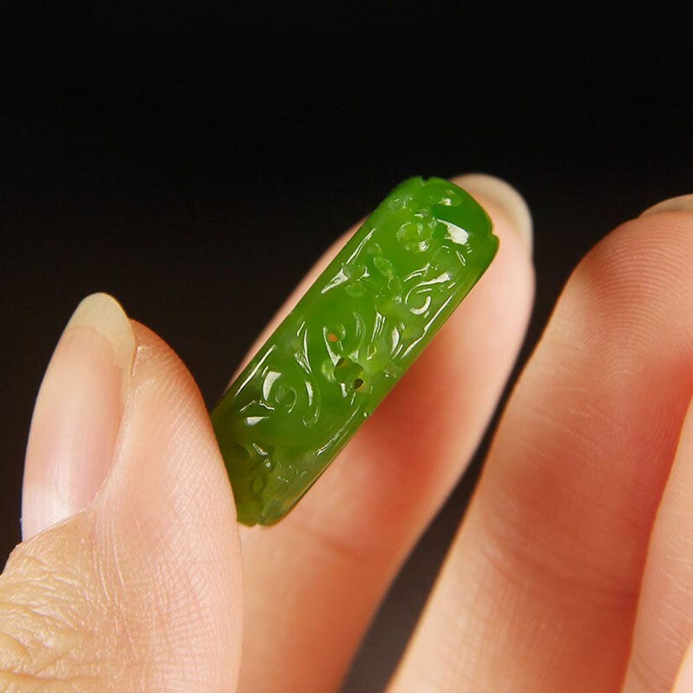 N/V Natürlicher Smaragdspinatgrüner Jade-Ring geschnitzt hohl für Damen