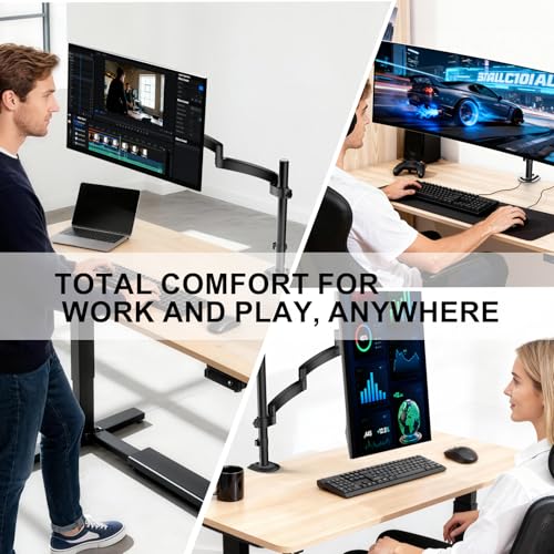 WALI Single Long Monitor Arm - Computer Monitor Arm Desk Mount for 13-32 inch, Hold up to 19.8lbs, Extra Long Adjustable Stand, Full Motion Tall Arm, VESA 75/100mm, (GSDM001L) by WALI - Image 7