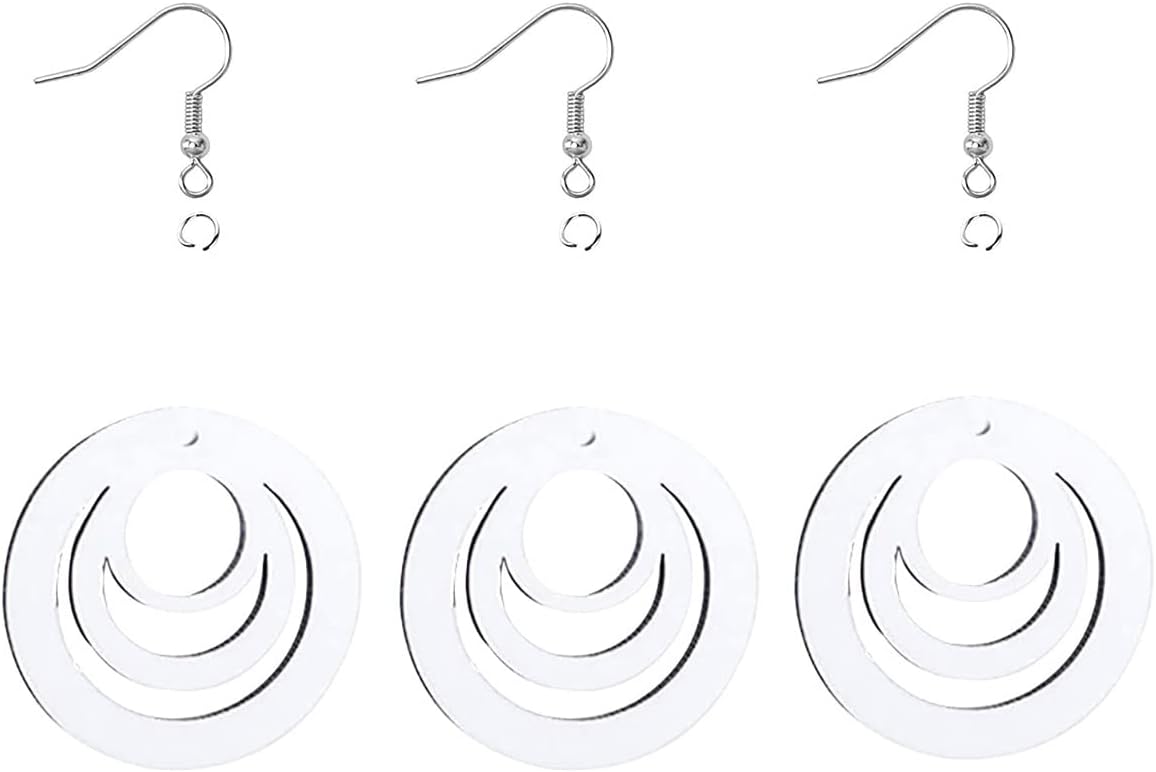 30Pcs Sublimation Blank Earrings Heat Transfer Sublimation Printing Wire Hooks Hollow Round Unfinished Wooden Dangle Teardrop Pendant w/Hooks for DIY Jewelry Making - Image 5