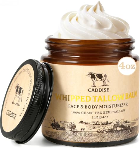 CADDISE Whipped Beef Tallow for Skin – 100% Grass-Fed Handmade Cream Moisturizer for Face & Body, Natural with Honey, Shea Butter, Jojoba Oil, Non-Greasy, Nourishing for Men, Women, Kids, 4 Oz