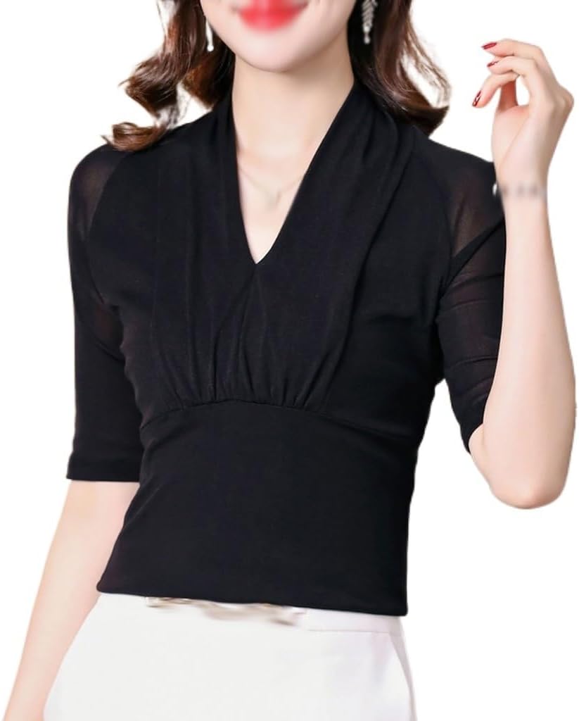 Spring Shirt Ladies Long Sleeve Black V-Neck Professional Temperament Small Shirt Top