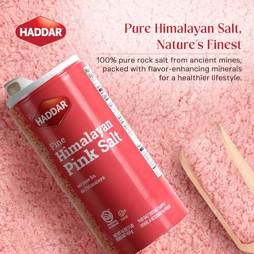 Haddar Fine Himalayan Pink Salt, 16 oz | Pure and Natural Pink Himalayan Sea Salt | Rich in Essential Minerals | Gourmet Cooking and Seasoning Salt | Table Salt Alternative