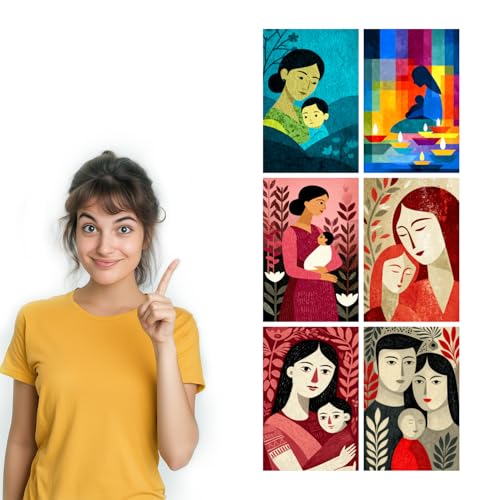 Image of SiddArtify Mother and Child Wall Art Poster Print Set - Modern Family Art for Living Room Bedroom Nursery - 8x12 inch Board Pack of 6