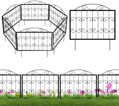 Garden Fence Wrought Iron Black Square Pipe Bent Hook Fence -24inch high -6 Pieces