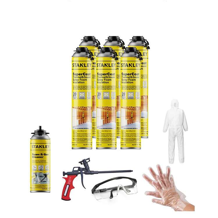 STANLEY Supercoat Spray Foam Insulation Kit - Closed Cell Spray Foam Covers Up to 120 Sq.Ft. - Including Gun, Cleaner, Safety Items - 27.1 oz, 6 Pack