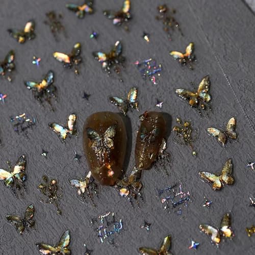 Image of Butterfly Nail Art Stickers 5D Embossed Nail Decals Golden Self Adhesive Bronze Nail Sticker for Nails Art Design for Women Girls Christmas Supplies Manicure Decorations Accessories