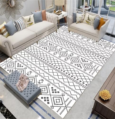 Tapis noir et blanc motif carré rectangle décoration maison