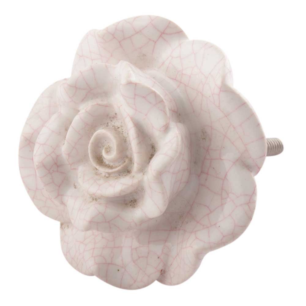 Indian-Shelf 4 Packs White Rose Crackle Flower Ceramic Drawer Knobs for Kitchen Cabinet Hardware Door Decorative Dresser Pulls Luxurious Crafts